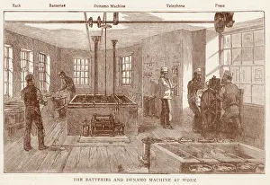 1881 Prints: Men working in the batteries and dynamo machine room before going to print