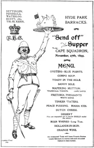 Ward Prints: Menu card for send off supper for Cape Squadron, Boer War