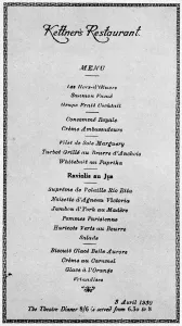 Restaurant Prints: Menu for Kettners restaurant