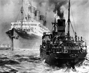Liner Prints: Merchant Steamer and a Passenger Liner in the Brambles Chann