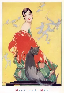 Deco Prints: Mice and Men by Winifred C. Honey, 1920s woman with cat