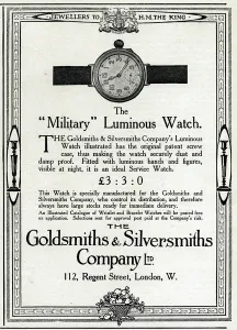 Goldsmiths Prints: Military luminous watch advertisement, 1915