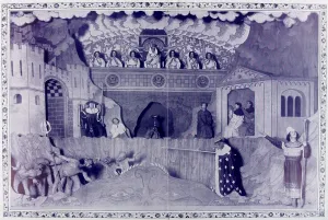13th Prints: Miracle Play showing Saladin on the way to Hell, 1910