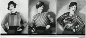 Wool Prints: Model wearing fashionable stripes 1933