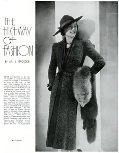 Stole Prints: Model wearing a full length coat 1937