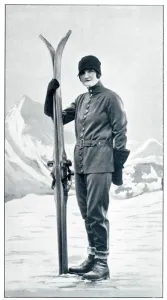 Winter Prints: Model wearing skiing coat 1928