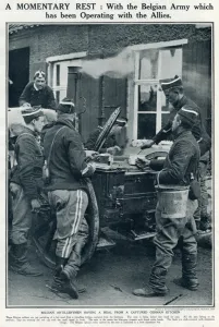 Kitchen Prints: A momentary rest with Belgian artillerymen 1914