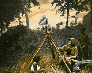 Director Prints: A monkey perches on a film-makers camera