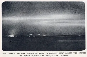 Fire Prints: Moonlit view during Battle for Dunkirk, northern France, WW2
