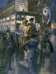 Matania Prints: A Motor Bus during the London Season, 1914 by Matania