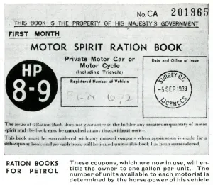 Motor Prints: Motor spirit ration book front cover, September 1939