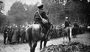 December Prints: Mounted French Spahis guarding German prisoners; First World