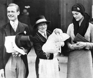 Nanny Prints: Mr & Mrs Bryan Guinness at christening of their son, Jonatha