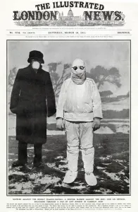 News Prints: Muffled against the deadly bacilli in Manchuria, a doctor fully masked