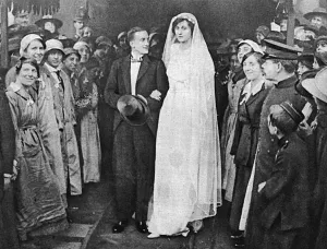 Factories Prints: Munition workers guard of honour at Percy wedding, WW1