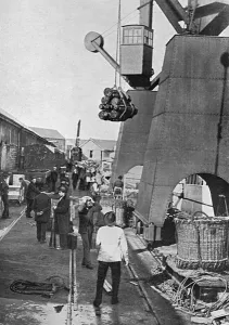 Arms Prints: Munitions being loaded onto battleship, WW1