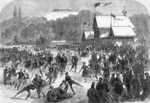 1867 Prints: Napoleon III skating on a pond in winter 1867