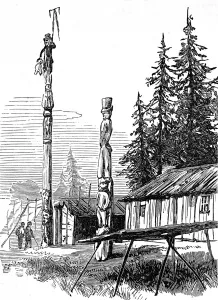 European Prints: Native American Indian Totem Poles, British Columbia, 1882