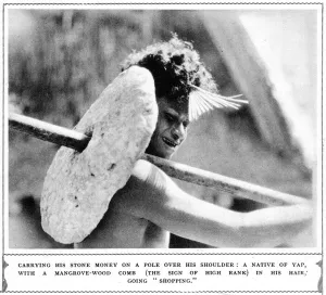 Stone Prints: Native of Yap carrying stone money