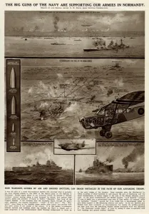 Warships Prints: Naval support for armies in Normandy by G. H. Davis