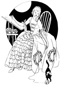 Clark Prints: Needlewoman wearing a pretty hand-made embroidered frock