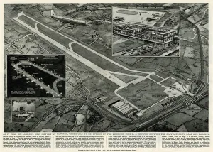 G H Davis Illustrations Prints: New Extended Gatwick Airport, South London 1958