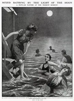 Sport Prints: New pastime, where men and women went swimming outside at night at many seaside resorts