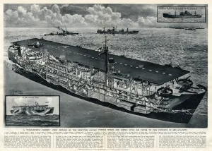 G H Davis Illustrations Prints: New type of escort vessel by G. H. Davis