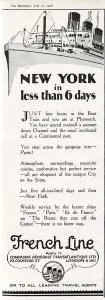 Line Prints: New York in less than 6 days. French Line advert. Date: 1928
