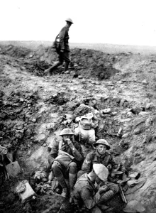 Resting Prints: New Zealand soldiers resting in shell-hole