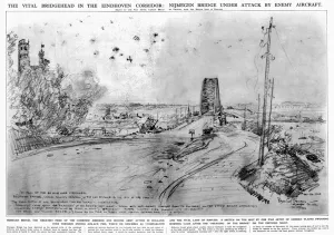 Aircraft Prints: Nijmegen Bridge under attack by enemy aircraft, WW2
