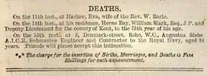 William Prints: Obituary 20th April 1872
