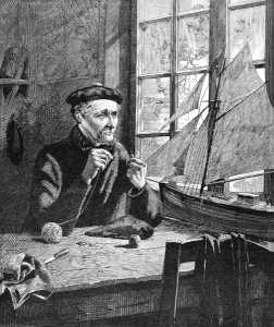 Sailing Prints: Old Sailor making a Model Boat, 1883
