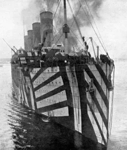 Canadian Prints: Olympic arrives at Halifax, WW1, dazzle painting