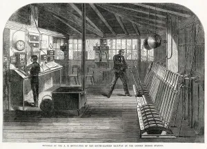 1866 Prints: Operating the levers in the signal box at London Bridge