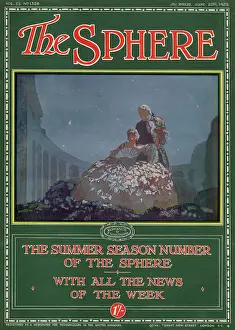 June Prints: Outer cover of The Sphere magazine's Summer Season Number with an illustration showing an eighteenth century couple