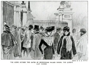 News Prints: Outside gates of Buckingham Palace during Queens illness