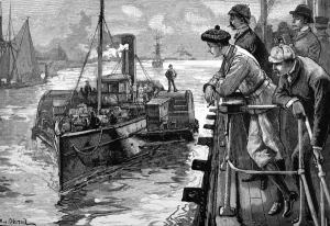 Steamer Prints: A Paddle-steam tender approaches a Passenger ship, 1883
