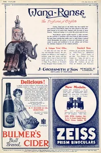 Elephant Prints: A back page of adverts from The Tatler, dated 22nd July 1914