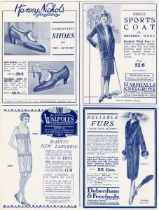 Advertisements Prints: Page of fashion adverts - October 1927