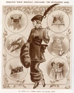 Line Prints: Page showing how to skilfully tie a sash in different ways. Date: 1913