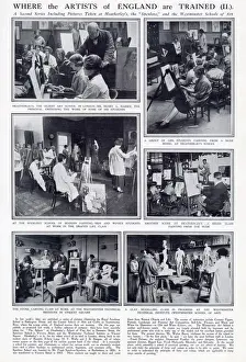 Westminster Prints: Page from The Sphere with a selection of pictures showing art students at work at three