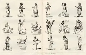 Caricature Prints: Two page spread from The Graphic depicting humorous types seen in India. Date: 1878