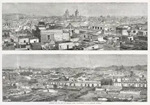 Central Prints: Two panoramas over the rooftops of Mexico City, Mexico. Date: 1863