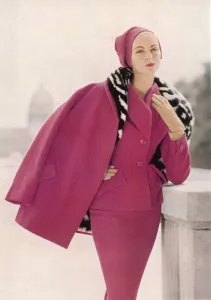 Narrow Prints: Patou cape and skirt suit, 1954