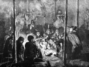 Camp Prints: Pawnee Indians around a camp fire