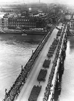 Americans Prints: Peace Day Victory procession crossing Westminster Bridge