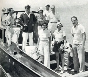 Group Prints: People on a boat trip, Cap d Antibes, Cote d Azur, France