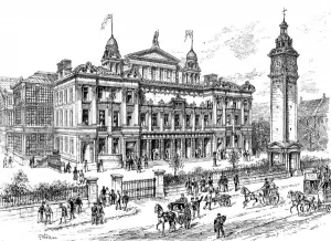 Prints of Illustration showing the exterior of the Peoples Palace, Mile End Road, East London in 1891 November Prints: The Peoples Palace, Mile End, 1891