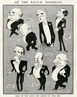 Caricature Prints: Personalities at the Royal Naval Volunteer Reserve banquet caricatured by Fred May